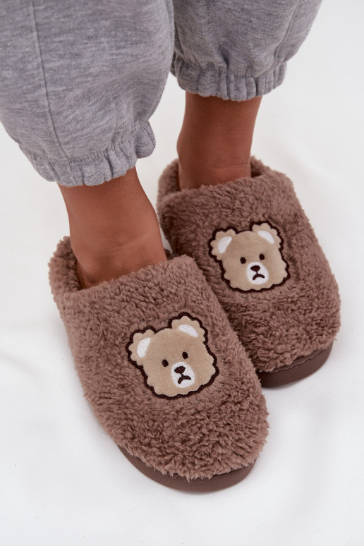 Damen-Slipper mit Fell, schokoladenfarbig