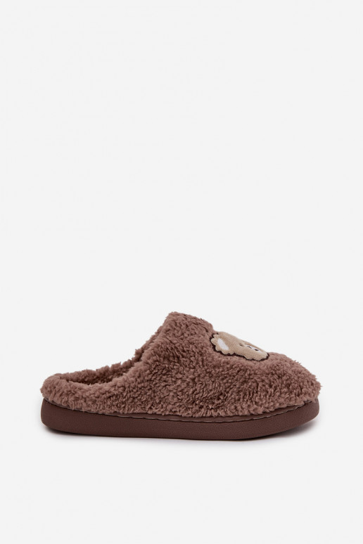Damen-Slipper mit Fell, schokoladenfarbig