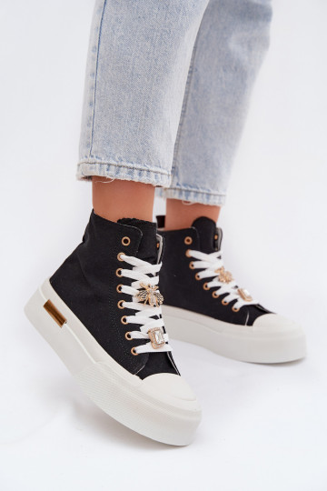 Schwarze Freizeitschuhe mit Plattform und Schnallen Gracella