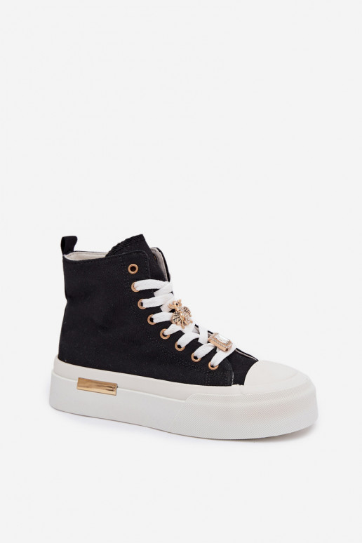 Schwarze Freizeitschuhe mit Plattform und Schnallen Gracella