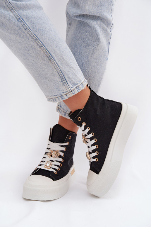 Schwarze Freizeitschuhe mit Plattform und Schnallen Gracella