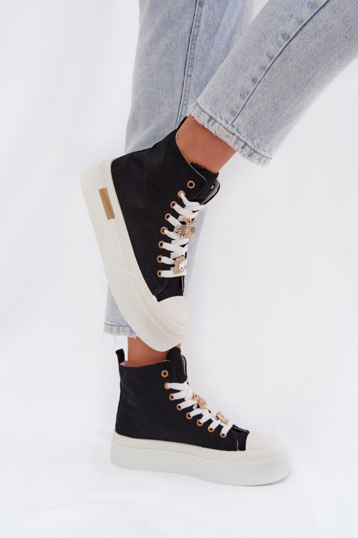 Schwarze Freizeitschuhe mit Plattform und Schnallen Gracella