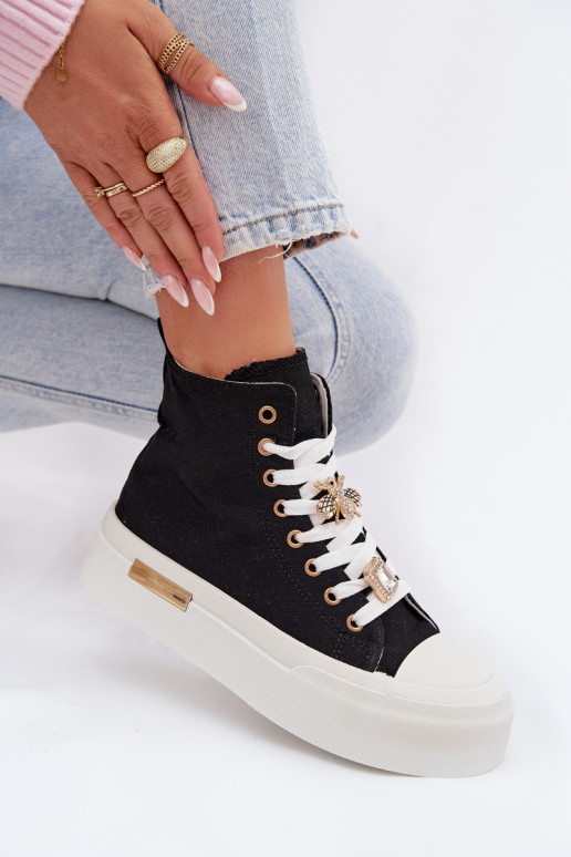 Schwarze Freizeitschuhe mit Plattform und Schnallen Gracella