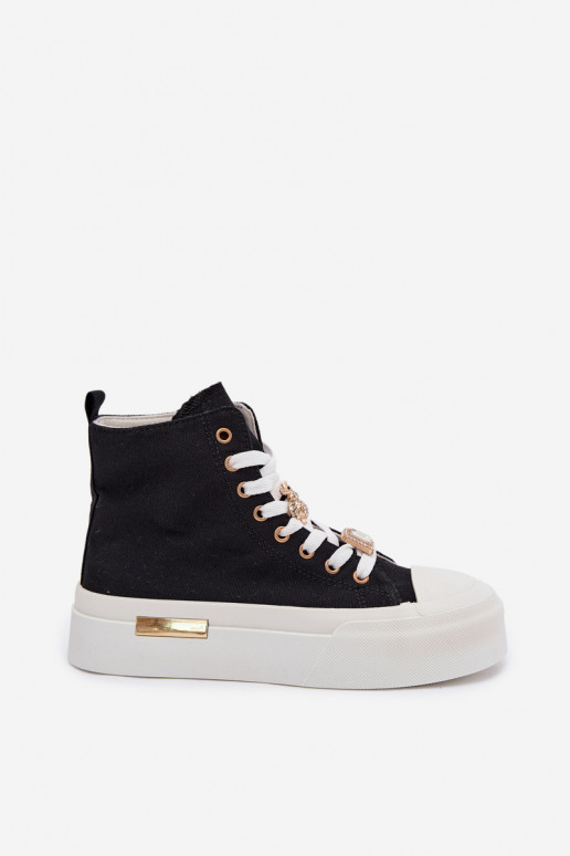 Schwarze Freizeitschuhe mit Plattform und Schnallen Gracella