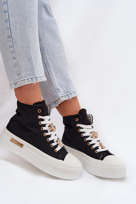 Schwarze Freizeitschuhe mit Plattform und Schnallen Gracella
