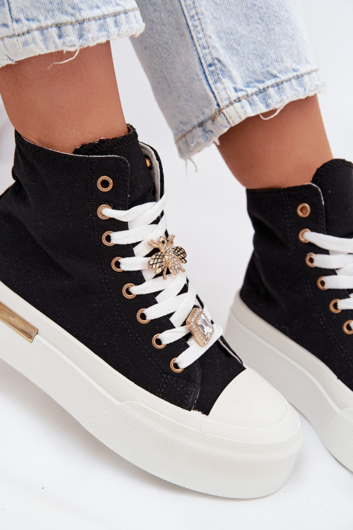 Schwarze Freizeitschuhe mit Plattform und Schnallen Gracella