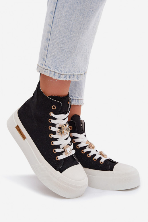 Schwarze Freizeitschuhe mit Plattform und Schnallen Gracella