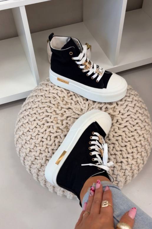 Schwarze Freizeitschuhe mit Plattform und Schnallen Gracella