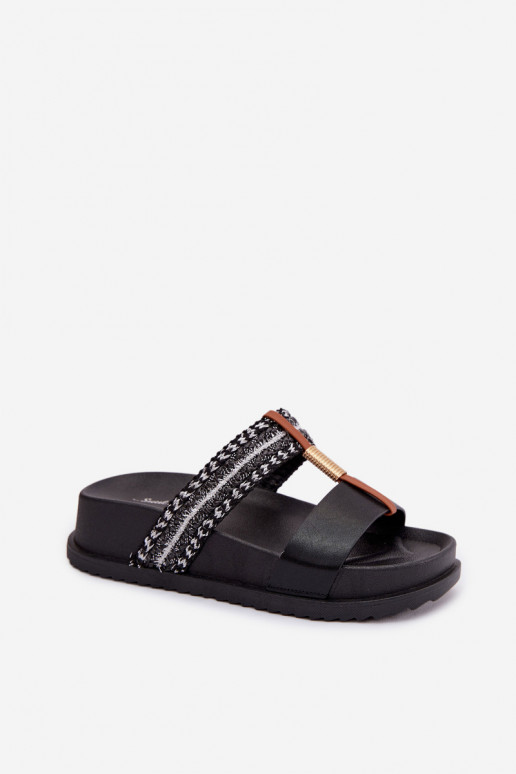 Schwarze Damen-Slipper mit Plattform, Riemen und goldenen Details Tahlia