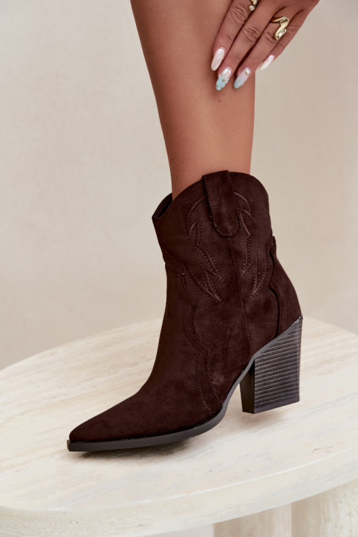 Cowboy-Stil Stiefeletten für Frauen mit Absätzen in Schokoladenfarbe Berella