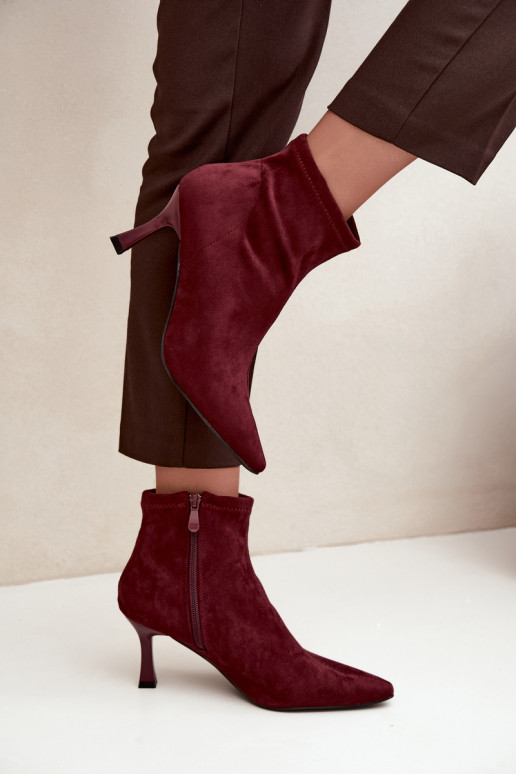Damen Stiefeletten auf schmalem Absatz mit Nähten in Bordeauxfarbe Clancy