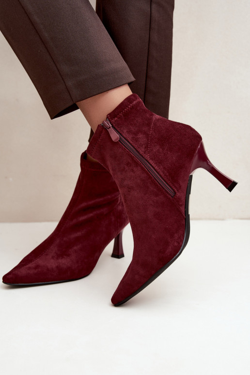 Damen Stiefeletten auf schmalem Absatz mit Nähten in Bordeauxfarbe Clancy