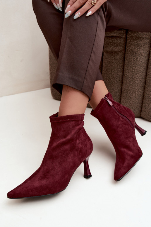 Damen Stiefeletten auf schmalem Absatz mit Nähten in Bordeauxfarbe Clancy
