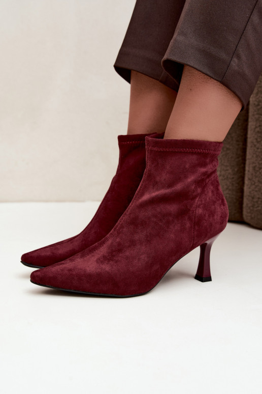 Damen Stiefeletten auf schmalem Absatz mit Nähten in Bordeauxfarbe Clancy