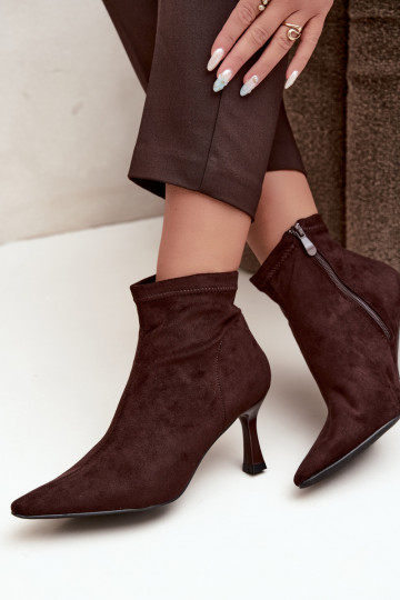 Damen Stiefeletten auf schmalem Absatz mit Nähten in Schokoladenfarbe Clancy