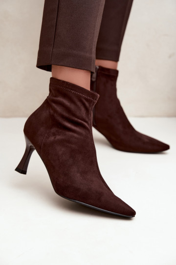 Damen Stiefeletten auf schmalem Absatz mit Nähten in Schokoladenfarbe Clancy 2