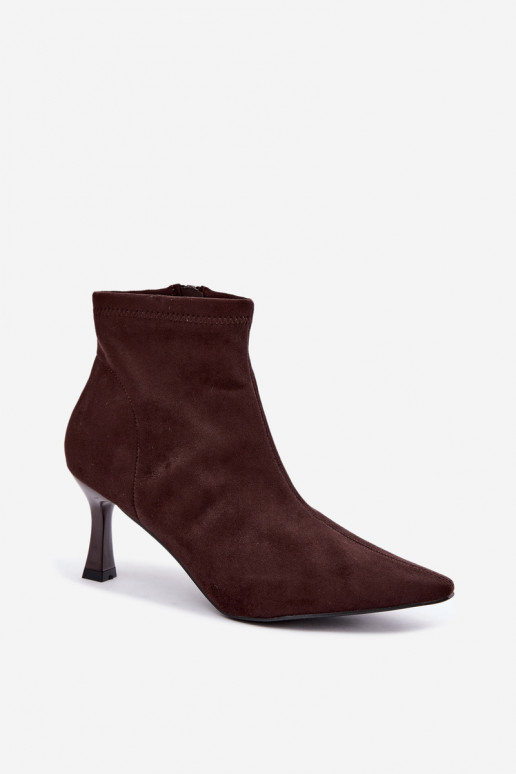Damen Stiefeletten auf schmalem Absatz mit Nähten in Schokoladenfarbe Clancy