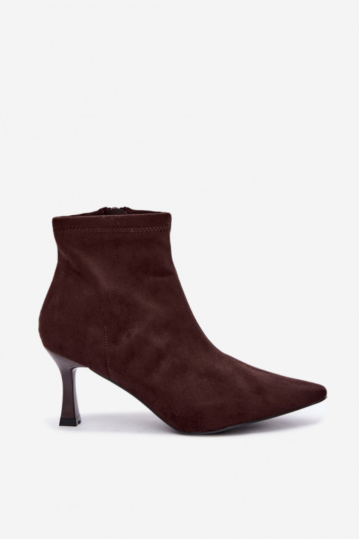 Damen Stiefeletten auf schmalem Absatz mit Nähten in Schokoladenfarbe Clancy