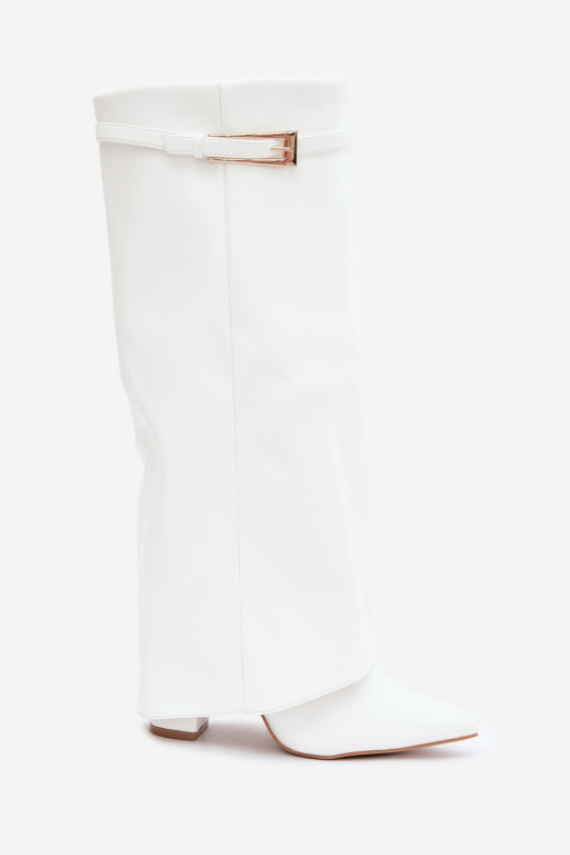 Lange Stiefel mit Absätzen und genähtem Schaft mit Schnallen in weißer Farbe Amrie