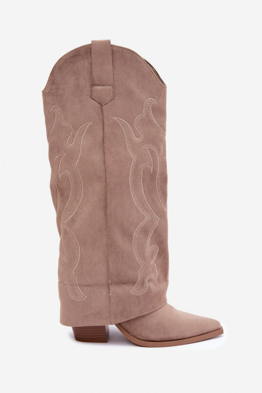 Lange Cowboy-Stiefel mit Absätzen und genähtem Schaft in Khaki-Farbe Irella