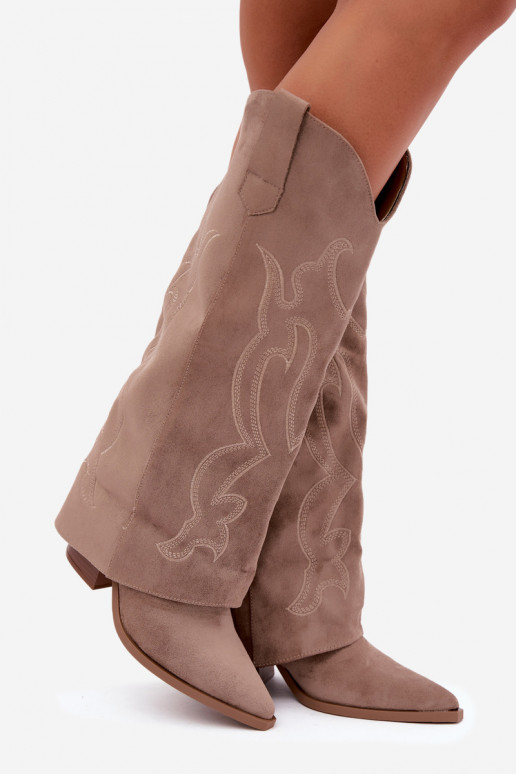 Lange Cowboy-Stiefel mit Absätzen und genähtem Schaft in Khaki-Farbe Irella