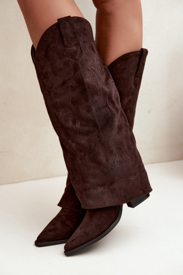Lange Cowboy-Stiefel mit Absätzen und genähtem Schaft in Schokoladenfarbe Irella