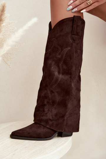 Lange Cowboy-Stiefel mit Absätzen und genähtem Schaft in Schokoladenfarbe Irella 2