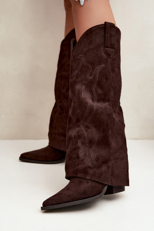 Lange Cowboy-Stiefel mit Absätzen und genähtem Schaft in Schokoladenfarbe Irella
