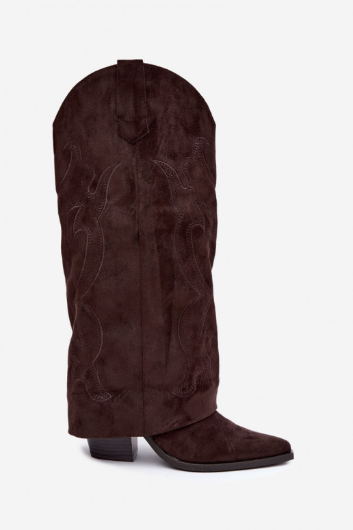 Lange Cowboy-Stiefel mit Absätzen und genähtem Schaft in Schokoladenfarbe Irella