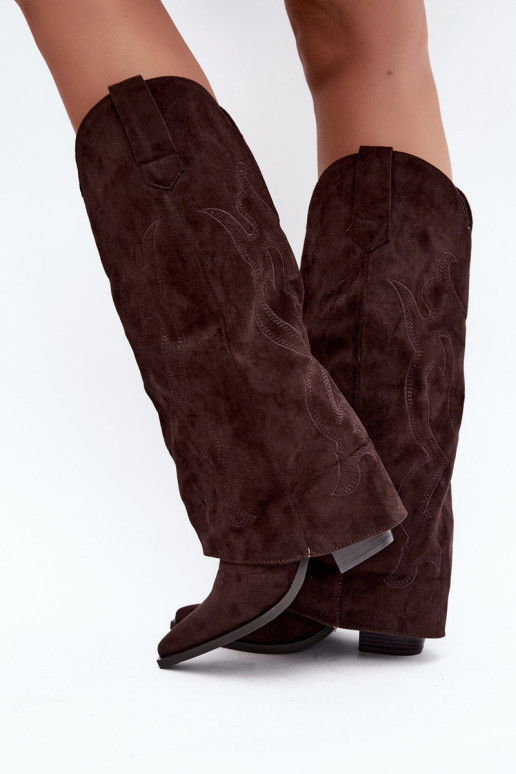 Lange Cowboy-Stiefel mit Absätzen und genähtem Schaft in Schokoladenfarbe Irella