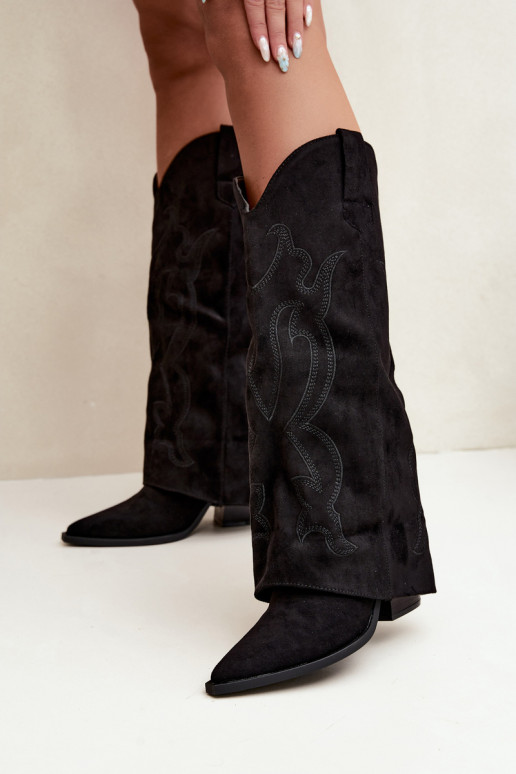 Lange Cowboy-Stiefel mit Absätzen und genähtem Schaft in schwarzer Farbe Irella