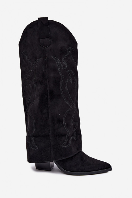 Lange Cowboy-Stiefel mit Absätzen und genähtem Schaft in schwarzer Farbe Irella