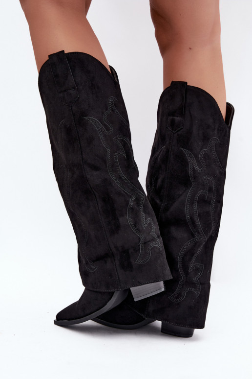 Lange Cowboy-Stiefel mit Absätzen und genähtem Schaft in schwarzer Farbe Irella