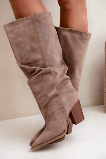 Chaki farbene Stiefeletten mit Absatz und Rüschen Jensy 2