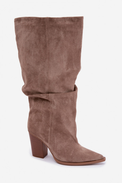 Chaki farbene Stiefeletten mit Absatz und Rüschen Jensy