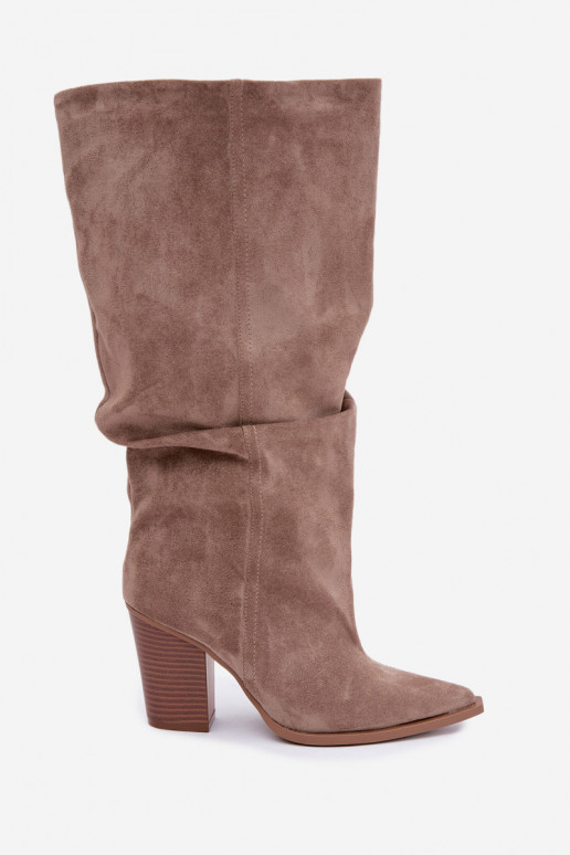 Chaki farbene Stiefeletten mit Absatz und Rüschen Jensy