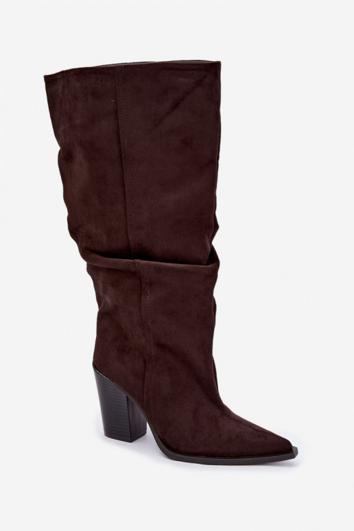 Schokoladenfarbene Stiefeletten mit Absatz und Rüschen Jensy