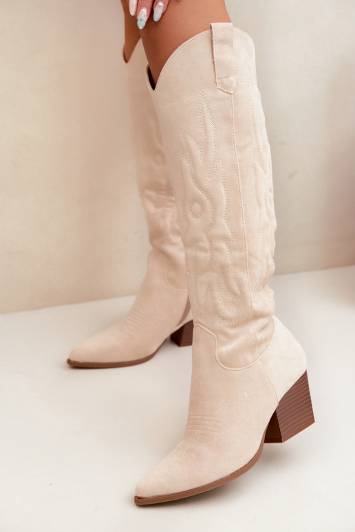 Elfenbeinfarbene Stiefeletten im Cowboy-Stil mit Absatz Glenor