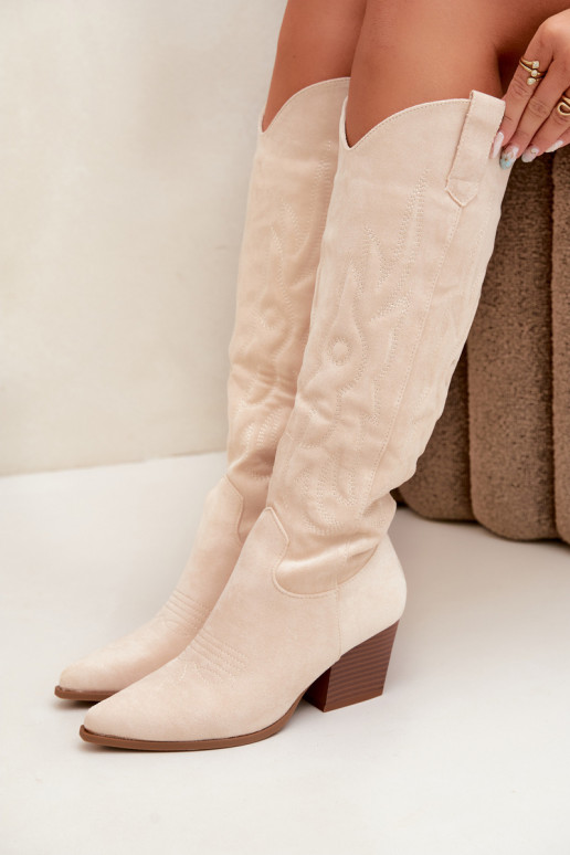 Elfenbeinfarbene Stiefeletten im Cowboy-Stil mit Absatz Glenor