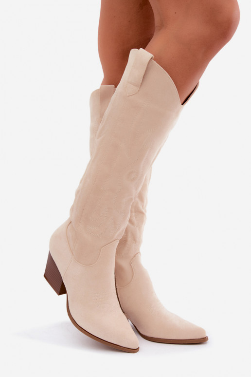 Elfenbeinfarbene Stiefeletten im Cowboy-Stil mit Absatz Glenor