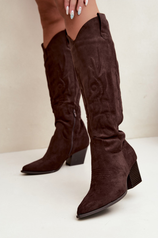 Schokoladenfarbene Stiefeletten im Cowboy-Stil mit Absatz Glenor