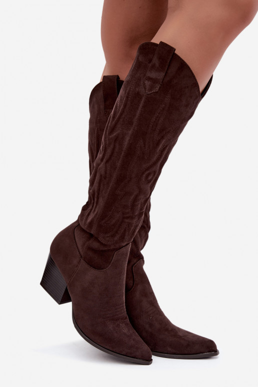 Schokoladenfarbene Stiefeletten im Cowboy-Stil mit Absatz Glenor
