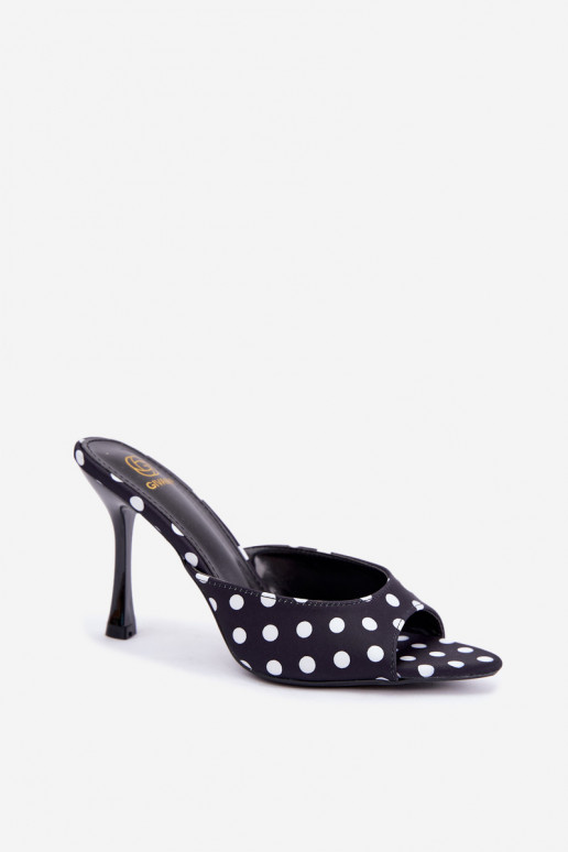 Schwarze Sandalen mit dünnen Absätzen und Punkten Pevra