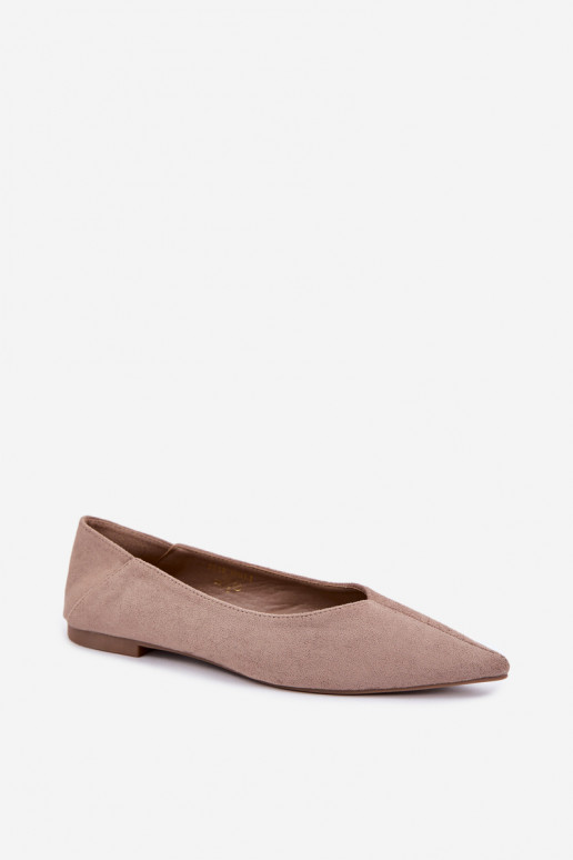 Ballerinas mit spitzen Zehen aus Kunstveloursleder in Sandfarbe Corabella