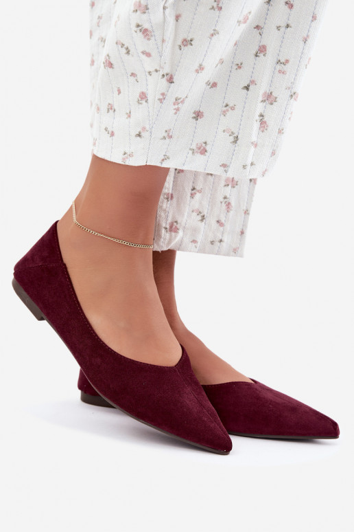 Ballerinas mit spitzen Zehen aus Kunstveloursleder in Bordeauxfarbe Corabella