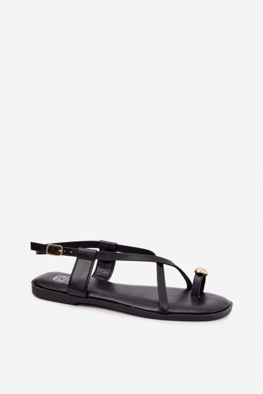 Flache Sandalen mit schicken Elementen in schwarzer Farbe Vensy