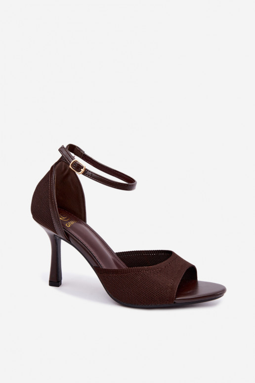 Damen-Sandalen mit dünnen Absätzen in Schokoladenfarbe Galya