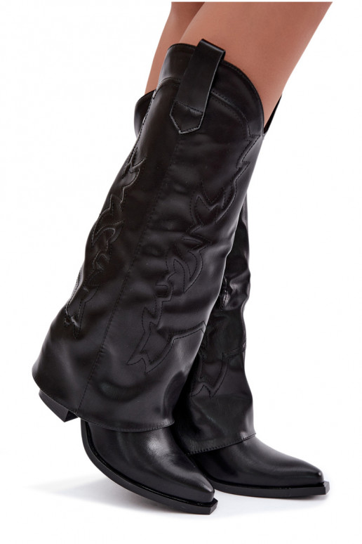 knöchelhohe Cowboy-Stiefel mit Absätzen und eingesticktem Choleika in Schwarz Terise