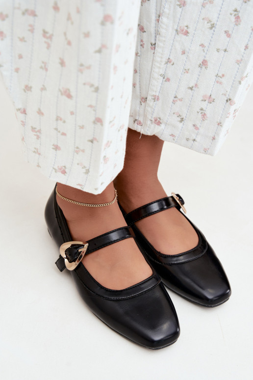 Ballerinas mit Schnallen und Herzen in Schwarz Relsa