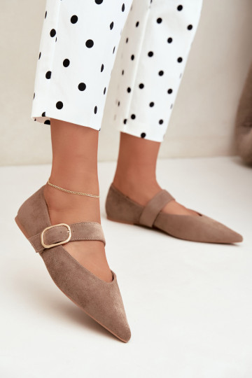 Damen-Ballerinas mit Riemen und Schnallen in sandfarbig Melby 2
